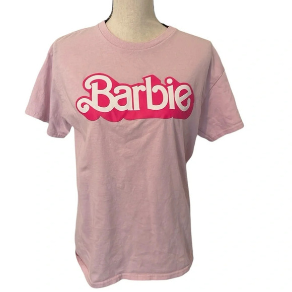 Barbie The Movie Tops - Barbie The Movie 100% Cotton Size Medium T-shirt Pink with Logo Short Sleeve